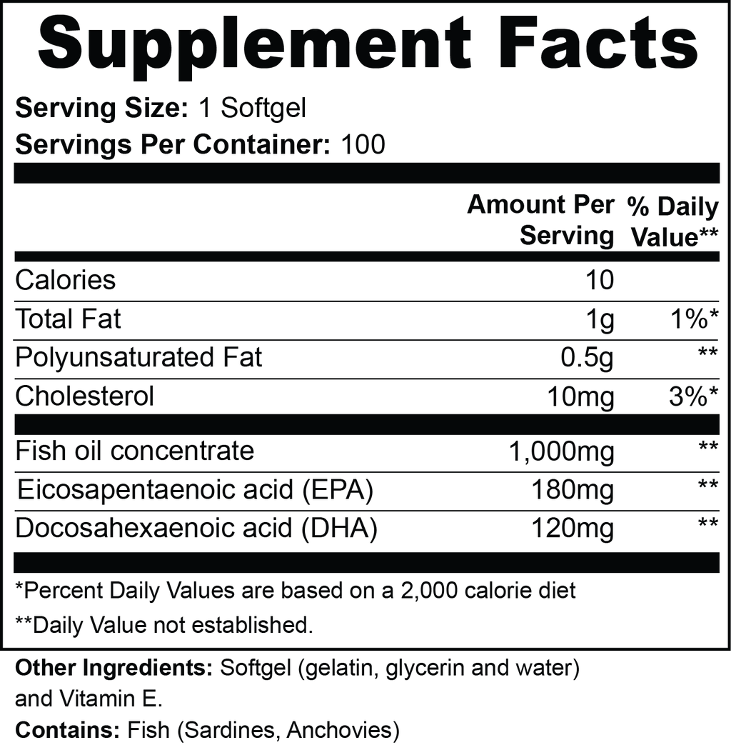 Omega-3 EPA 180mg + DHA 120mg - 100 Ct