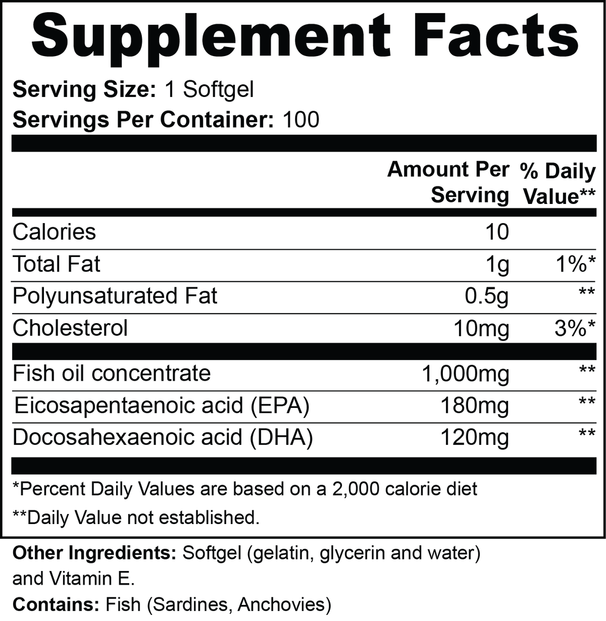 Omega-3 EPA 180mg + DHA 120mg - 100 Ct