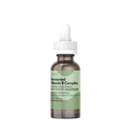 A small amber glass dropper bottle with a white cap and a pale green label, centered on a plain white background. The label text appears to read 'Soyfermented Vitamin B Complex'.