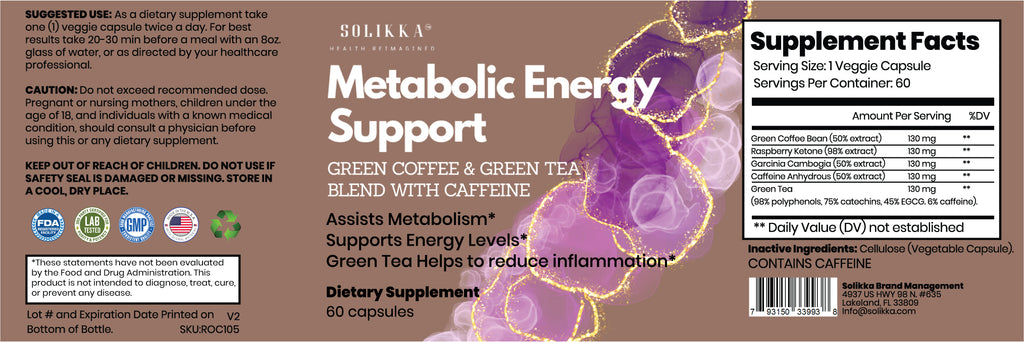 Metabolic Energy Support – Green Coffee & Green Tea Blend with Caffeine (60 Capsules)