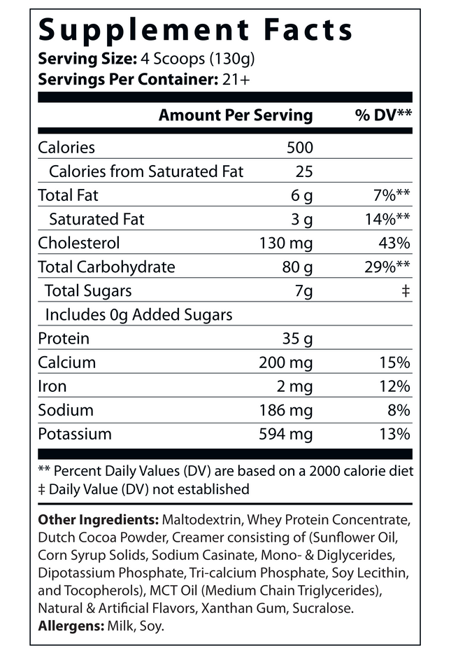 6lb Bulk Up! Mass Gainer Chocolate Milkshake w/Low Sugar