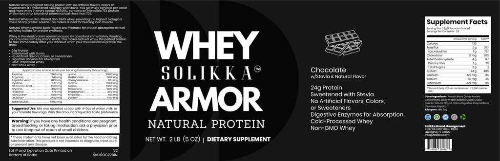 2lb Whey Armor Natural Protein Chocolate w/Stevia & Natural Flavor Non-GMO