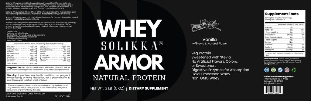 2lb Whey Armor Natural Protein Vanilla w/Stevia & Natural Flavor Non-GMO