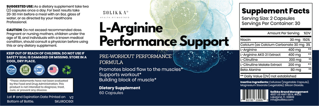 L-Arginine Performance Support – Pre-Workout Formula (60 Capsules)