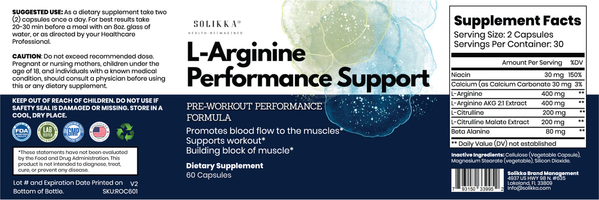 L-Arginine Performance Support – Pre-Workout Formula (60 Capsules)