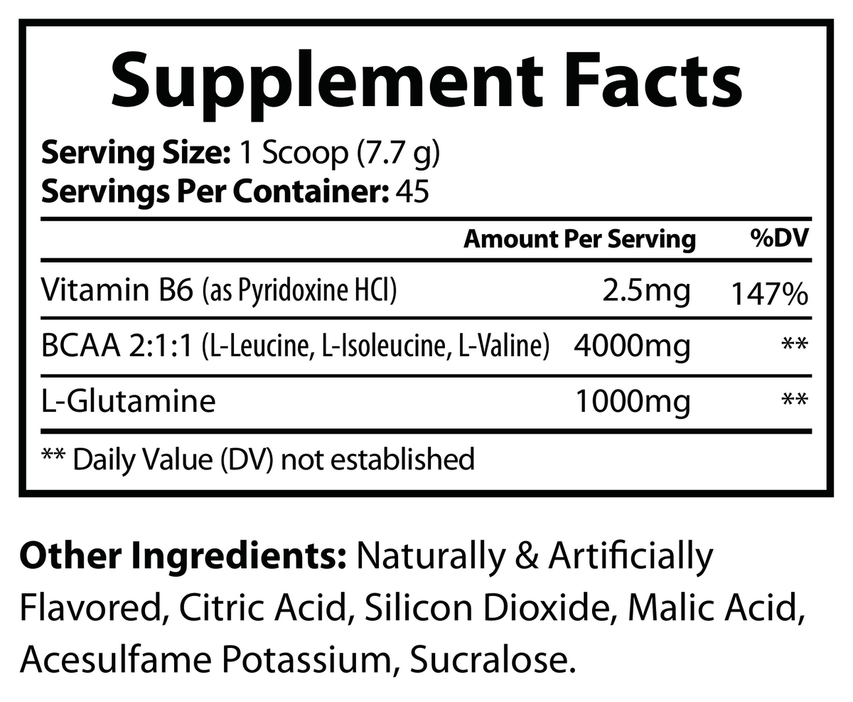 BCAA Powder – 2:1:1 Ratio with L-Glutamine, Fruit Punch (45 Servings)