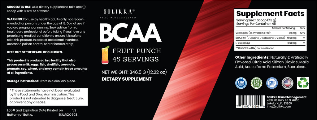 BCAA Powder – 2:1:1 Ratio with L-Glutamine, Fruit Punch (45 Servings)