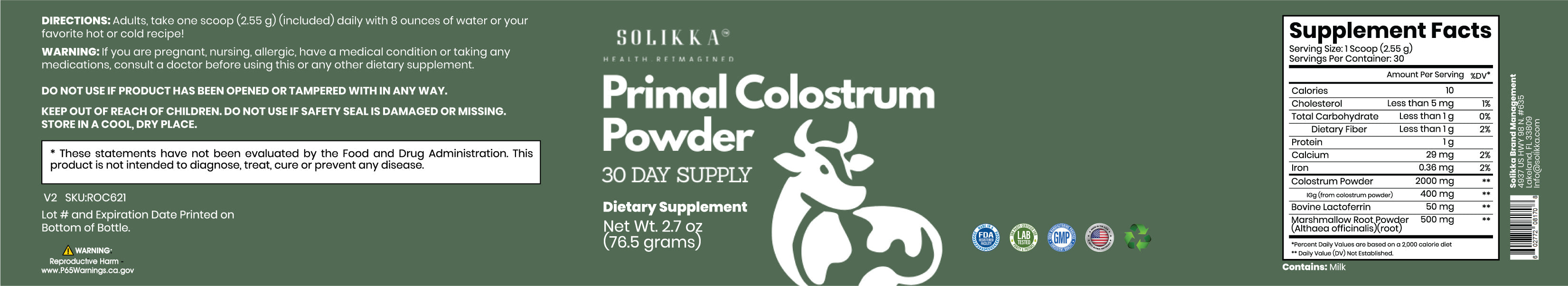 Primal Colustrum Powder 76.5 Grams