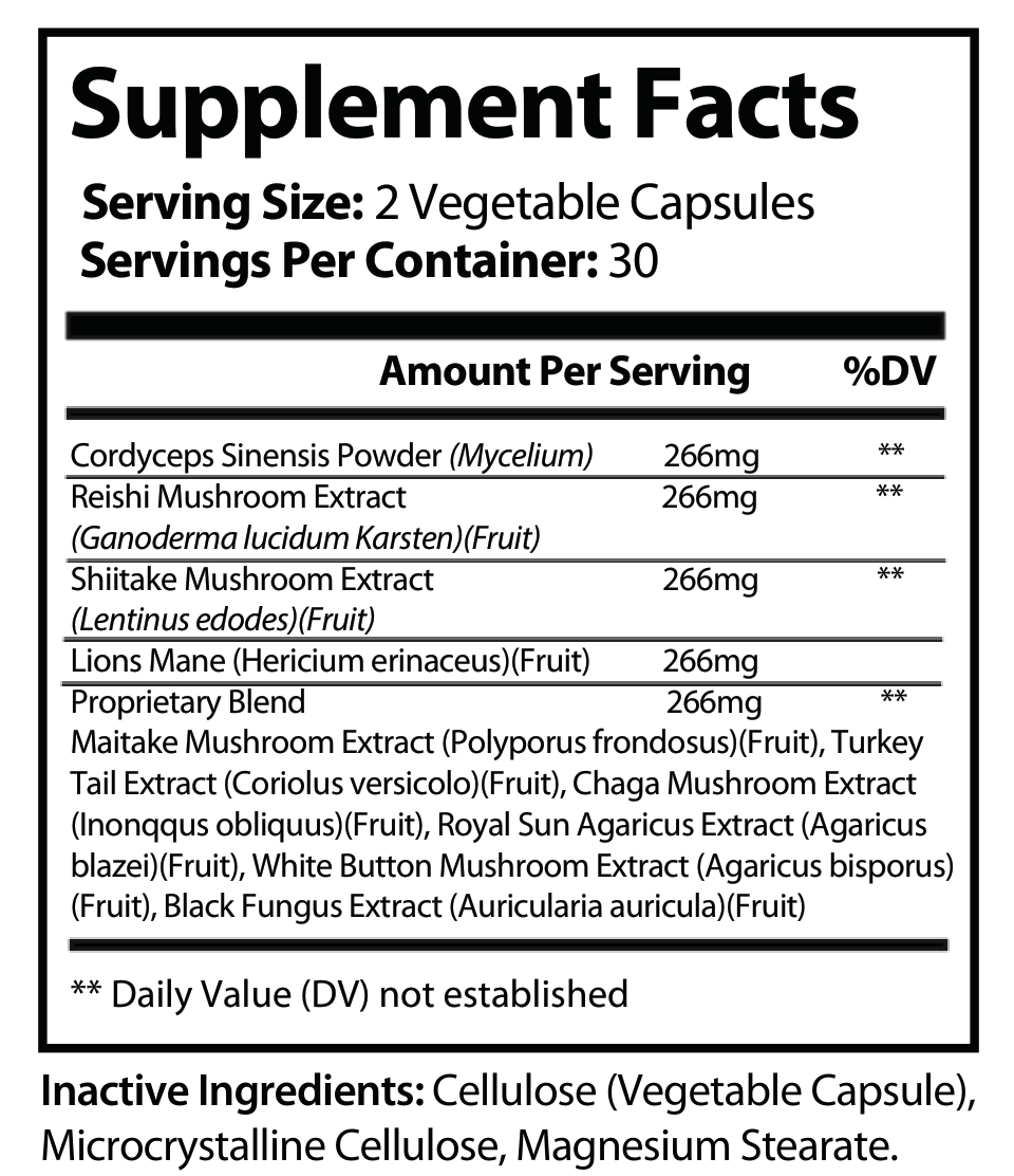 Mushroom Immune Booster Chaga, Cordyceps, Reishi and Lion’s Mane