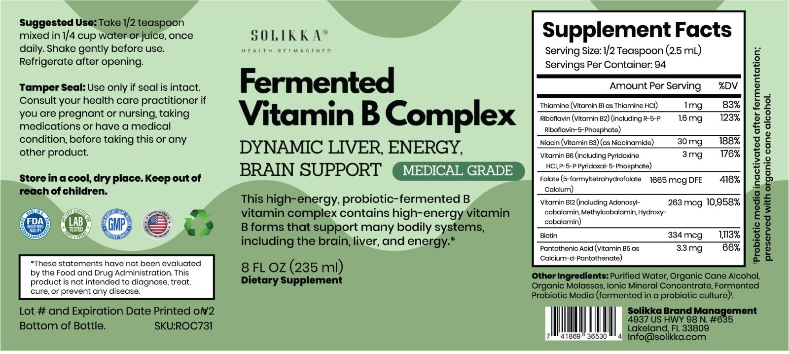 Fermented Vitamin B Complex 8 Fl. Oz