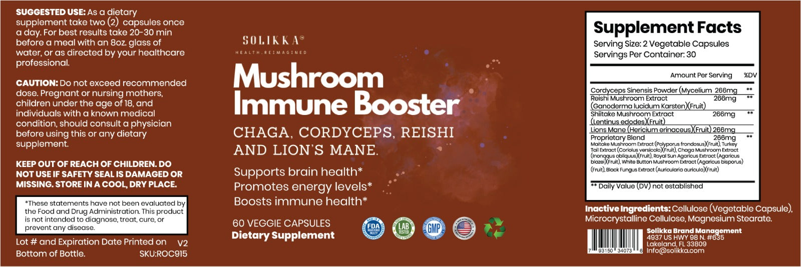 Mushroom Immune Booster Chaga, Cordyceps, Reishi and Lion’s Mane