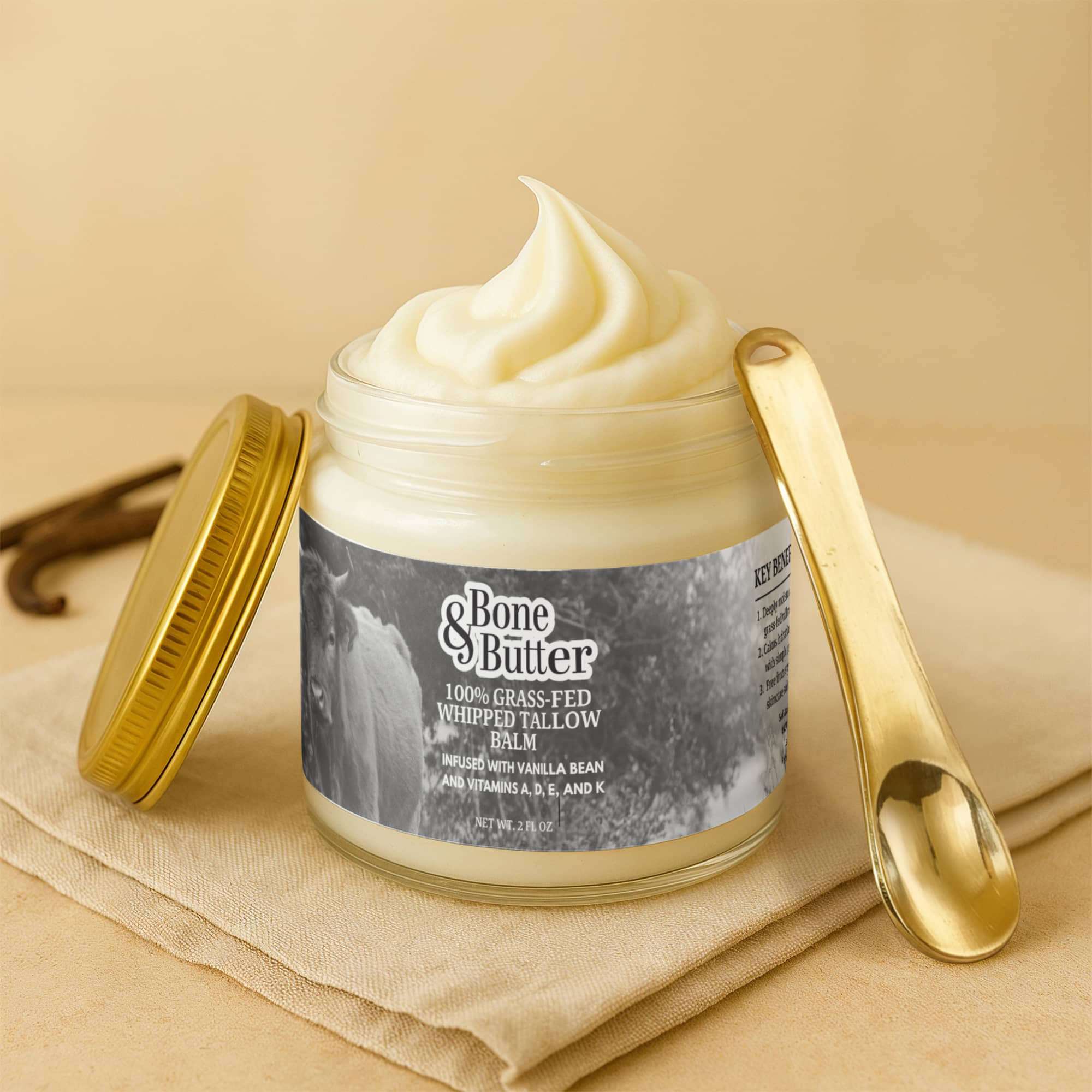 Bone & Butter Whipped Grass-Fed Tallow Balm with Vanilla Bean